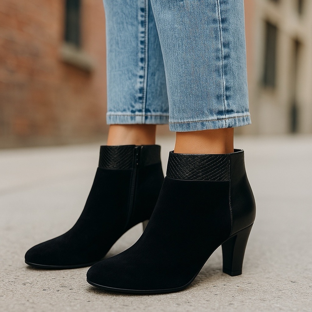 *Sam Edelman Shay Mixed Leather Heeled Ankle Booties Womens Size 5.5 Zip Casual